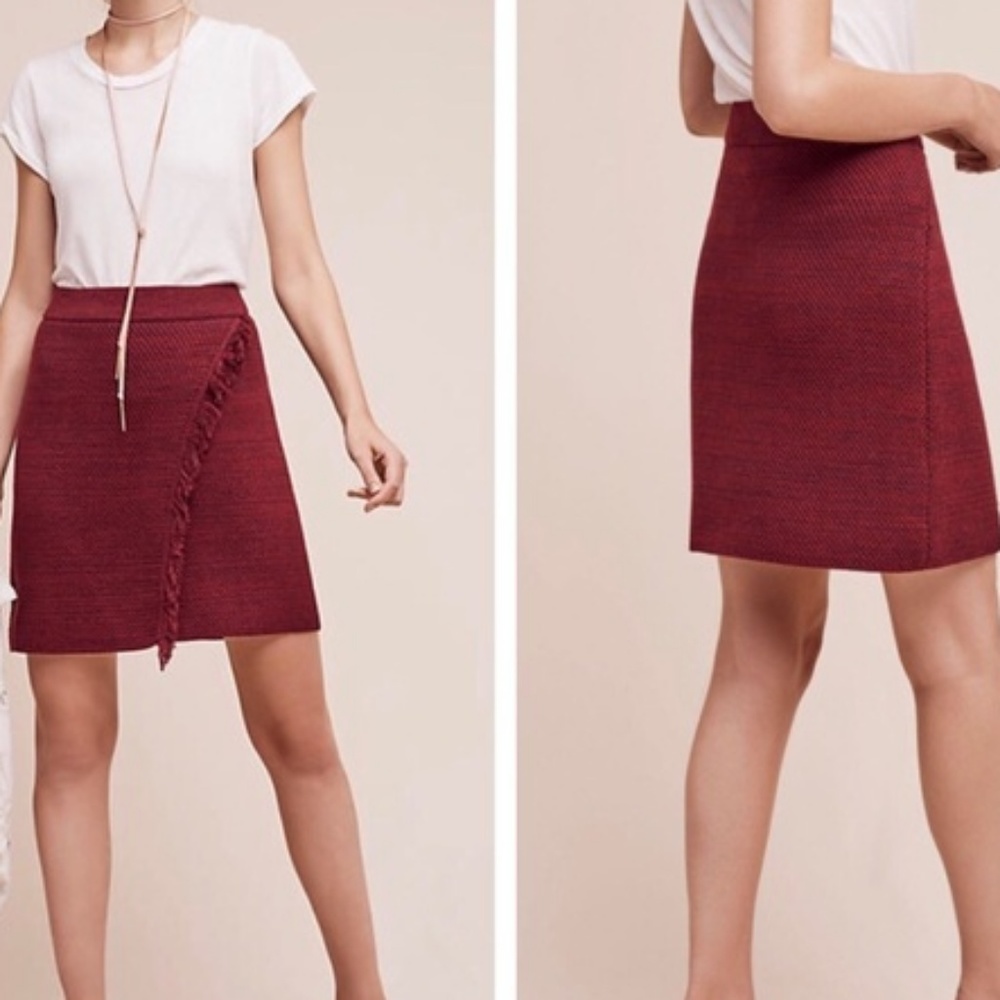 Anthropologie Maeve Arnhem Faux Wrap Fringe Skirt